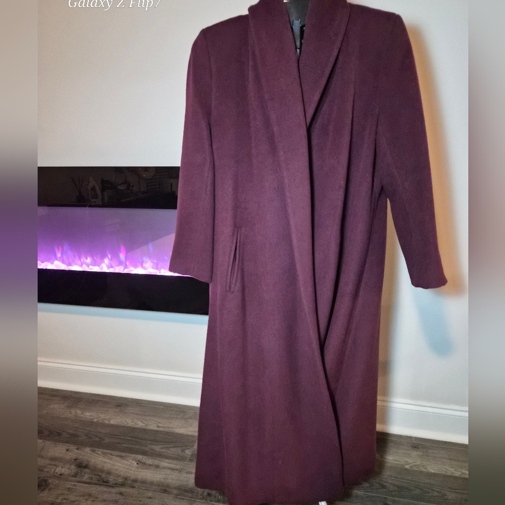 Peruvian Connection Burgundy Alpaca Wool Blend Shawl Collar Maxi Coat - L - Picture 1 of 9